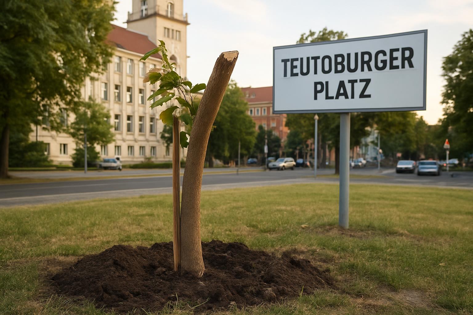 Neugepflanzter Baum am Teutoburger Platz mutwillig abgesägt - Pankow